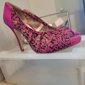 Marco Santi Pink Floral Fabric peep toe platform shoes